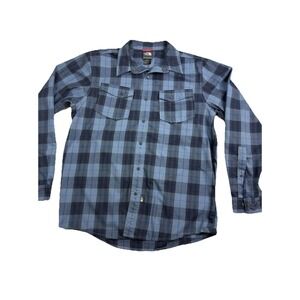 North Face Mens M Blue Plaid Snap Button Long Sleeve Shirt Polyester Outdoor